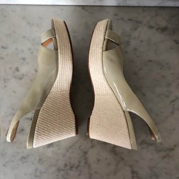 COLE HAAN Nike Air Open Toe Wedge Platform Espadrille Sandal Patent Nude… - Picture 10 of 17